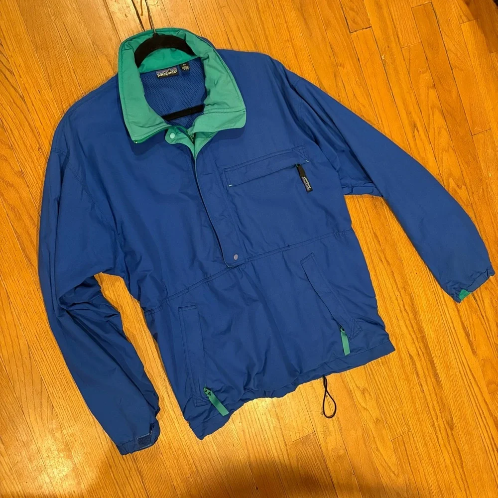 Vintage 90s Patagonia Nylon Blue 1/2 Snap Zip Windbreaker Colorblock Jacket